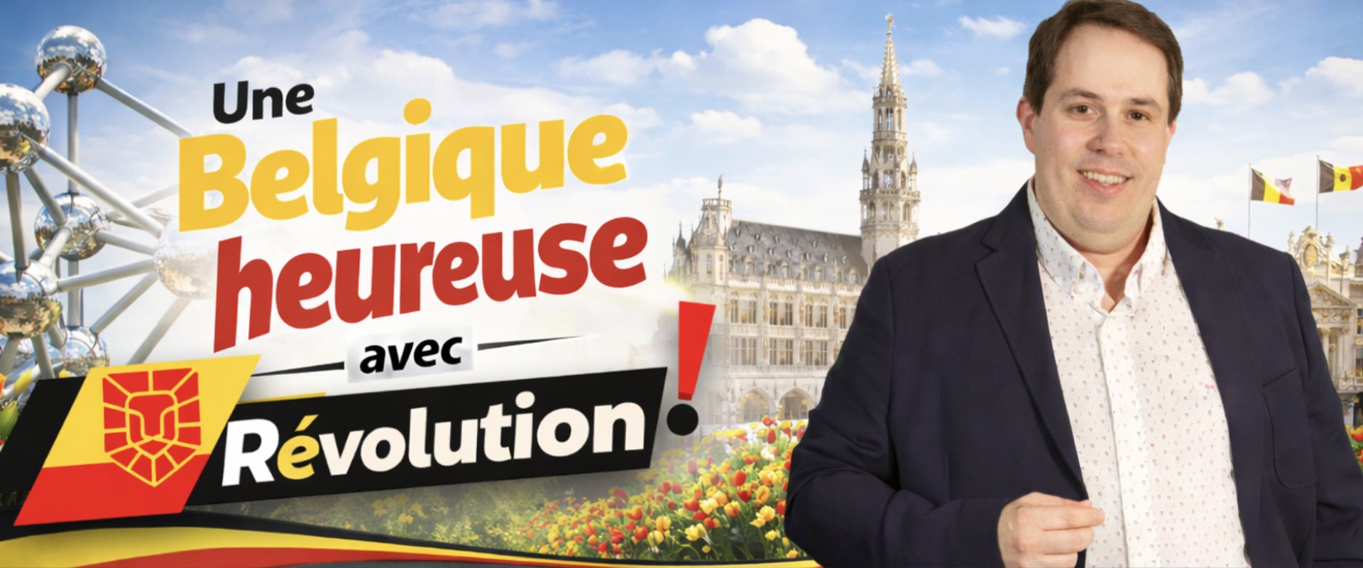 Laurent LOUIS präsentiert den Slogan von Révolution: „Ein glückliches Belgien!“