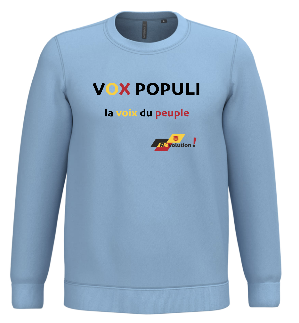 Sweat-shirt "Vox Populi" bleu ciel col rond