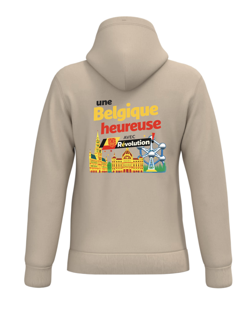 Beigefarbener Kapuzenpullover „Belgique Heureuse“