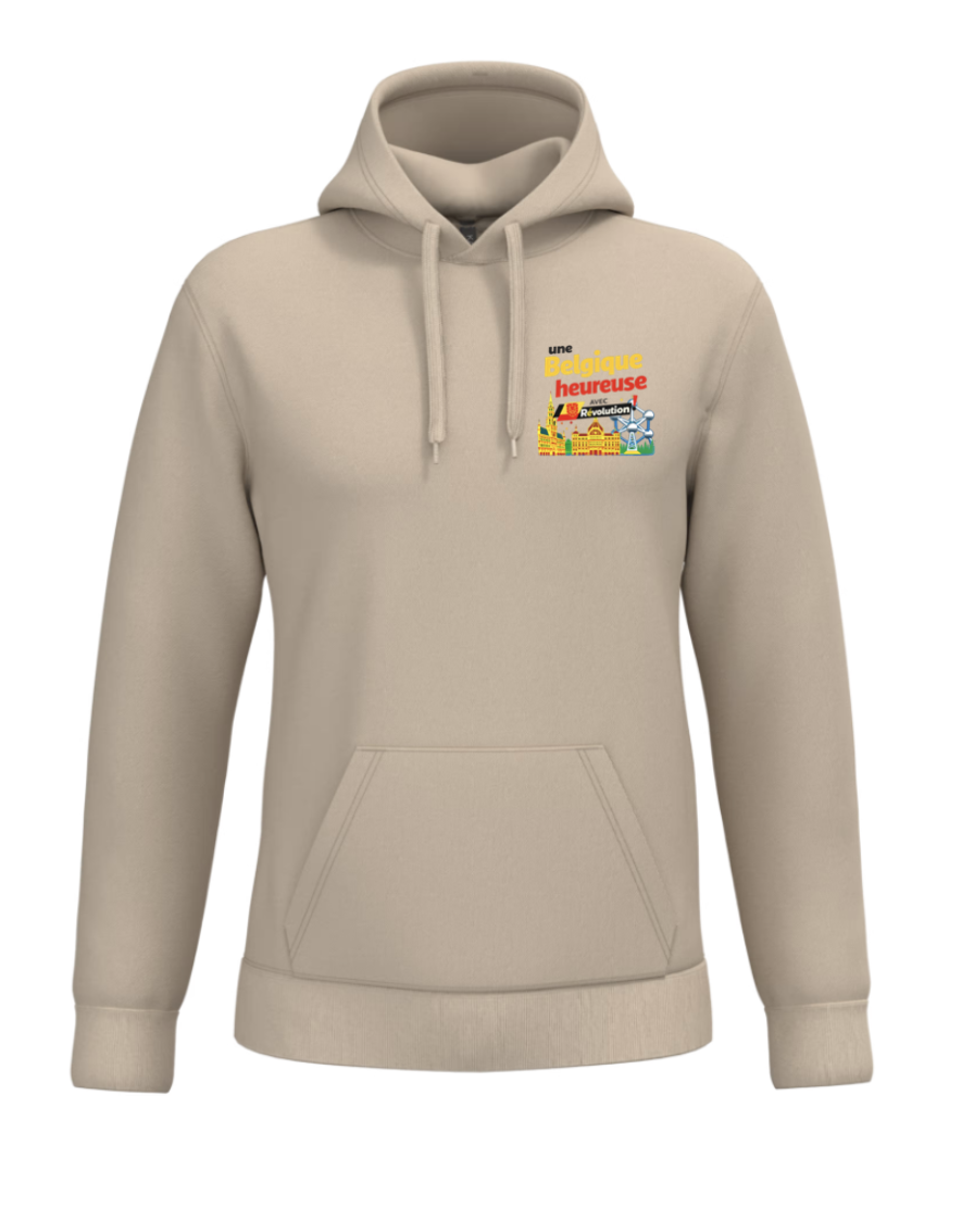 Beigefarbener Kapuzenpullover „Belgique Heureuse“